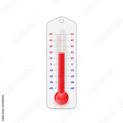 Realistic glossy thermometer with temperature scale on white