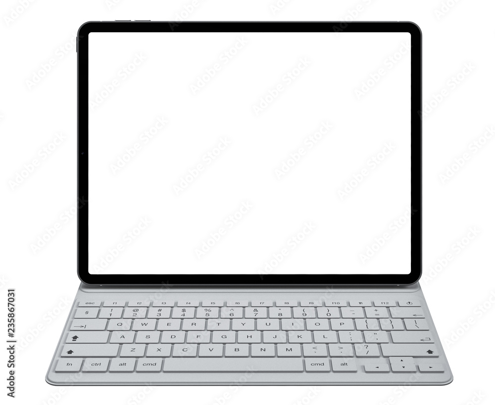 Tablet with keyboard case with blank screen template Tablet with keyboard case with blank screen template