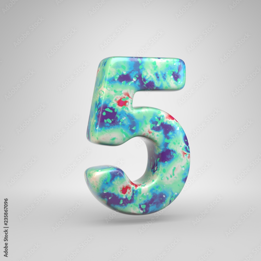 Bluish acrylic pouring number 5 isolated on white background Bluish acrylic pouring number 5 isolated on white background