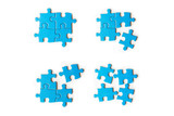 Blue puzzles on white background. Set of blue puzzles. Isolated on white. Business and education
