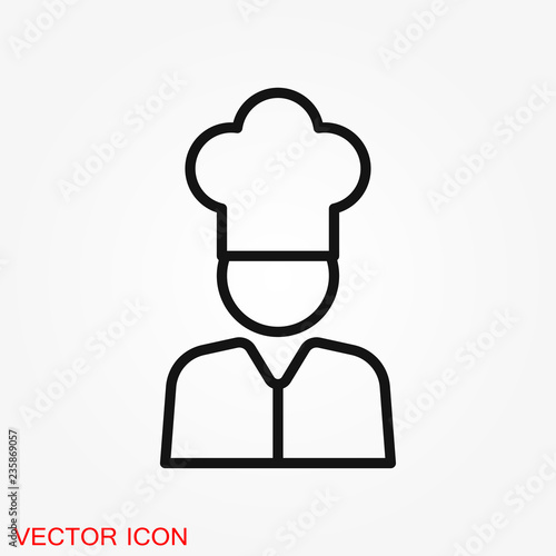 Chef vector icon in a cooking hat. Kitchen logo.