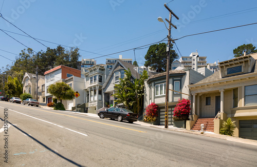 scenic houses at steep streets in San Francisco