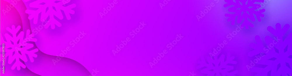 Purple gradient winter banner with snowflakes for seasonal, Christmas and New Year decoration.