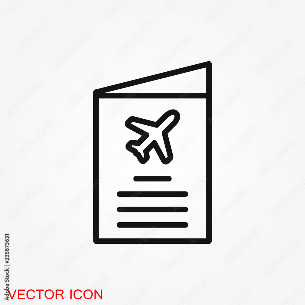 Travel documents icon, passport with tickets flat icon isolated. Concept travel and tourism Travel documents icon, passport with tickets flat icon isolated. Concept travel and tourism