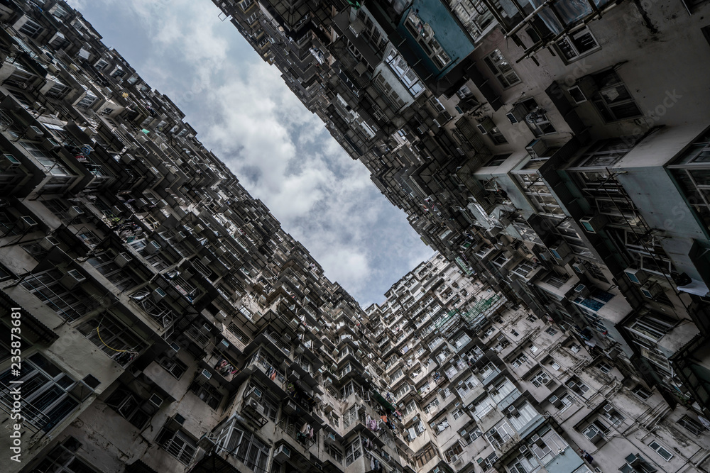 Stripe of sky between buildings in Hong Kong