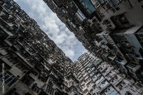 Stripe of sky between buildings in Hong Kong