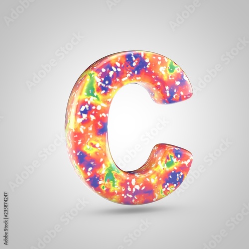 Bright acrylic pouring letter C uppercase isolated on white background