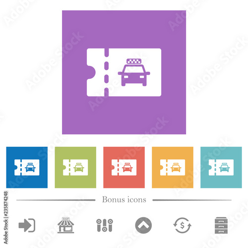 Taxi discount coupon flat white icons in square backgrounds