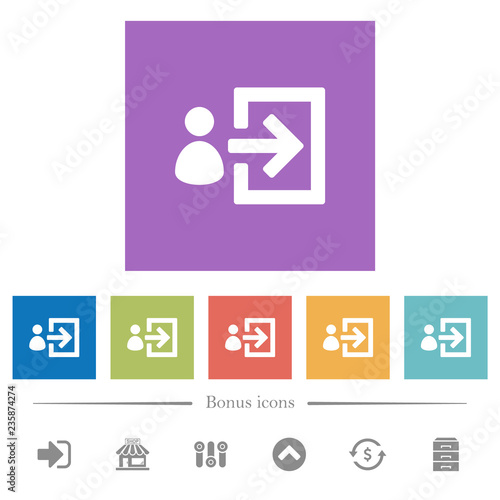 User login flat white icons in square backgrounds