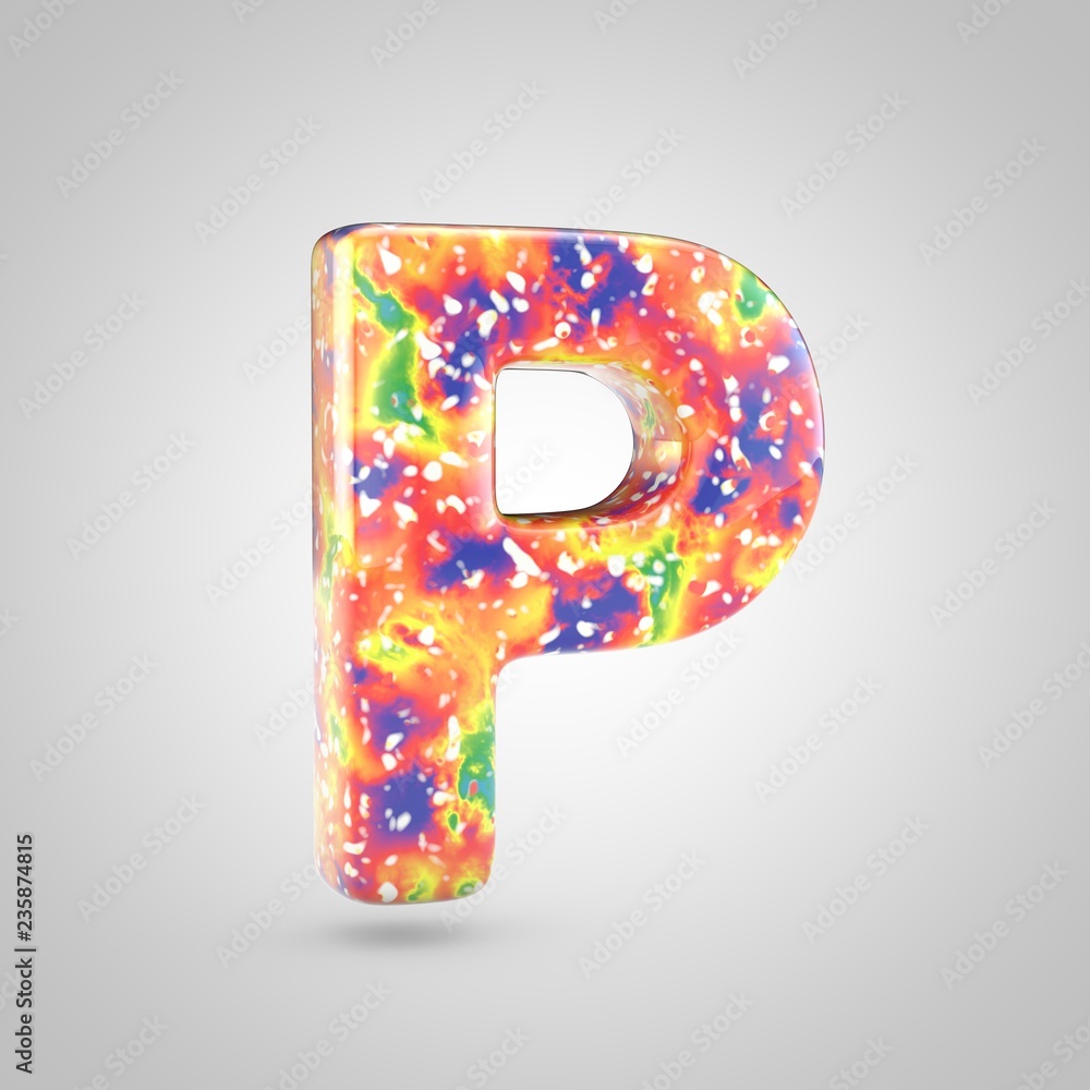 Bright acrylic pouring letter P uppercase isolated on white background Bright acrylic pouring letter P uppercase isolated on white background