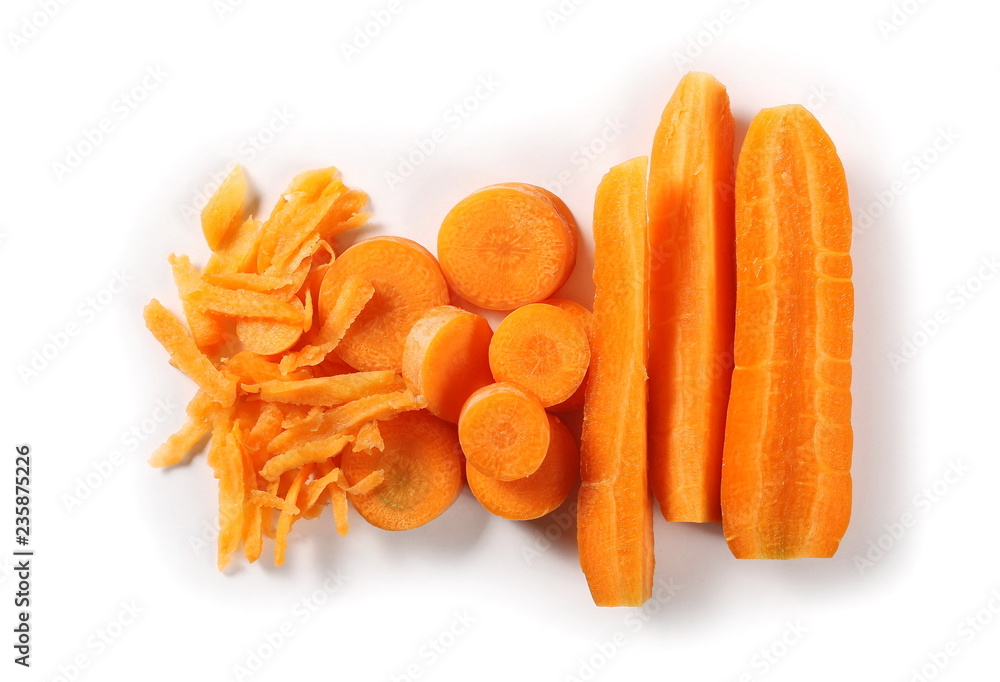 Carrot slices isolated on white background, top view Carrot slices isolated on white background, top view