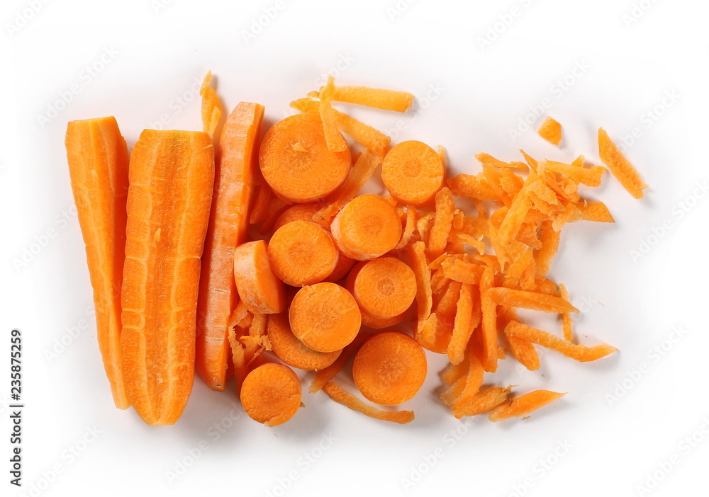 Carrot slices isolated on white background, top view Carrot slices isolated on white background, top view