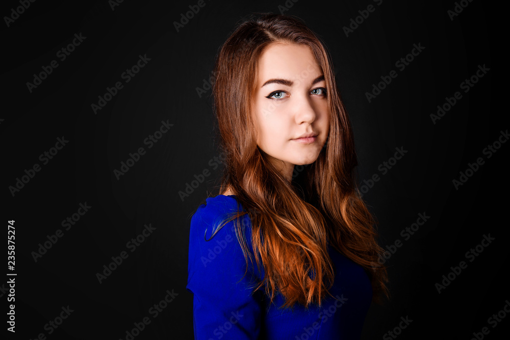 Beautiful teenage girl portrait on black background Beautiful teenage girl portrait on black background