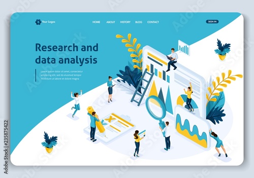 Website Template Landing page Isometric concept Business analysis, best statistical tools in research and data analysis. Easy to edit and customize