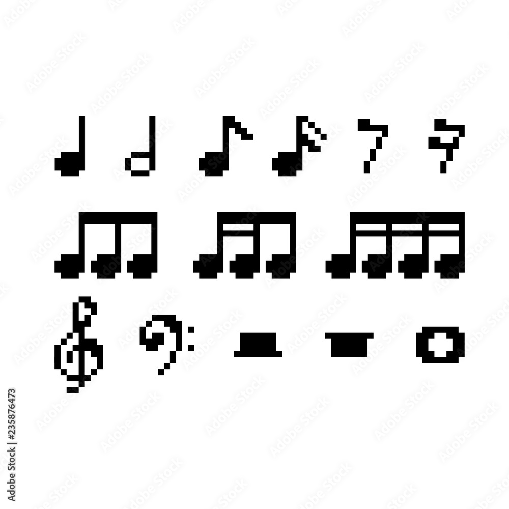 Fototapeta premium Set of pixel Musical notes - isolated vector illustration