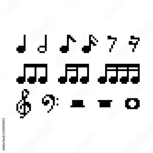 Set of pixel Musical notes - isolated vector illustration