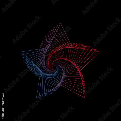 Elegant glowing star. Tunnel annotation. Twisted lines. Space tunnel. Vector illustration.