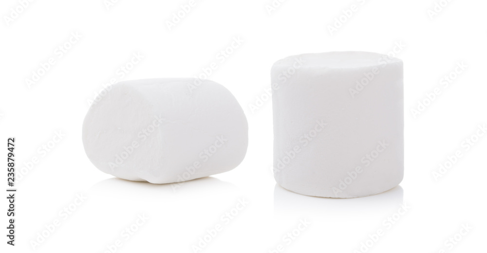 Two Fluffy white marshmallow closeup isolated on white background. Two Fluffy white marshmallow closeup isolated on white background.