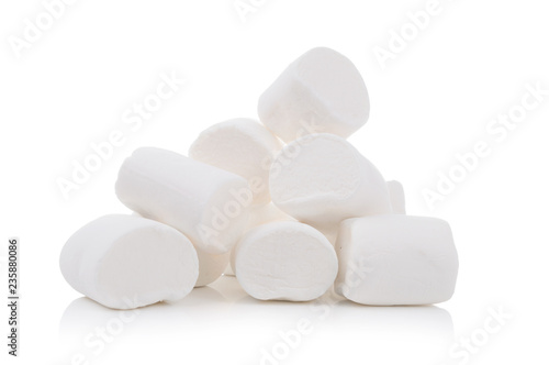 Group of tasty white marshmallows isolated on white background