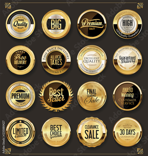 Luxury retro badges gold and silver collection