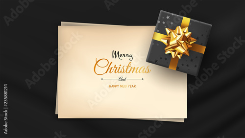 Vector photorealistic top view christmas still life. Vector design xmas banner, brochure cover. Merry christmas callygraphy.