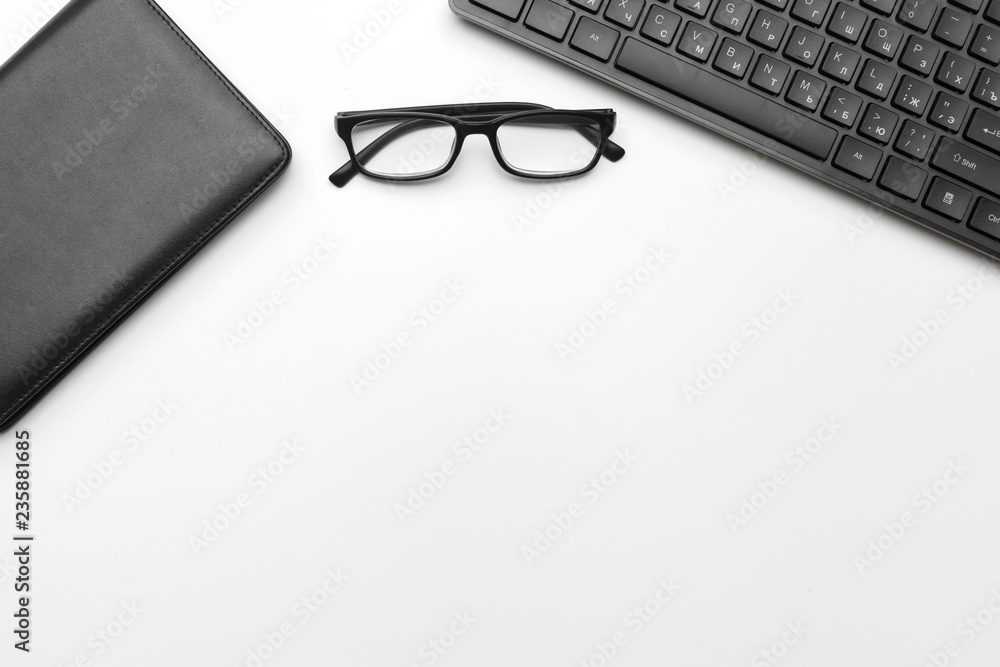 Set of office stationery and supplies, top view Set of office stationery and supplies, top view