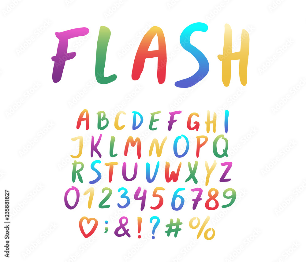 Alphabet modern design. Hand brush font. Letters, numbers and punctuation marks. EPS 10 Alphabet modern design. Hand brush font. Letters, numbers and punctuation marks. EPS 10