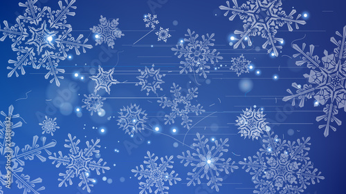 Snowflakes and festive lights - vector background with beautiful snowflakes that merrily shine and shimmer in color space
