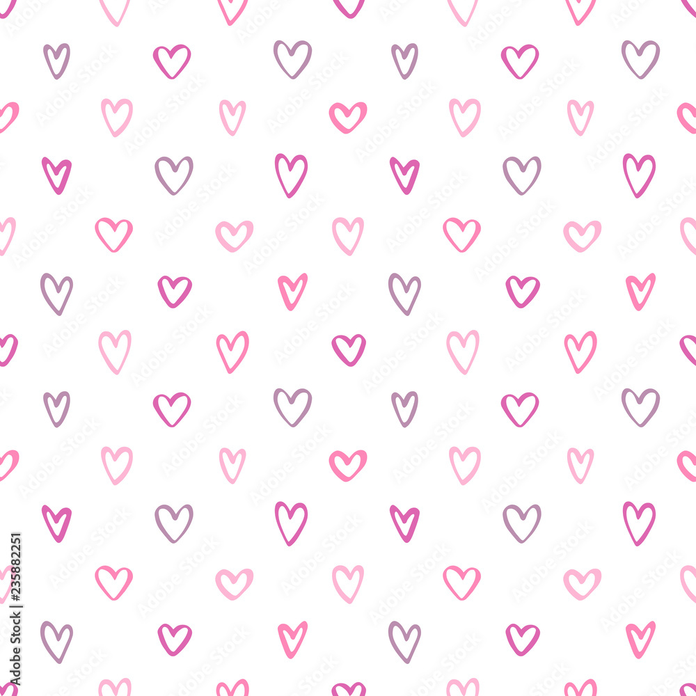 Doodle style uneven tiny different outline hearts seamless repeat vector pattern. Valentines day hand drawn background, template. Various cute little heart shapes regular texture. Doodle style uneven tiny different outline hearts seamless repeat vector pattern. Valentines day hand drawn background, template. Various cute little heart shapes regular texture.