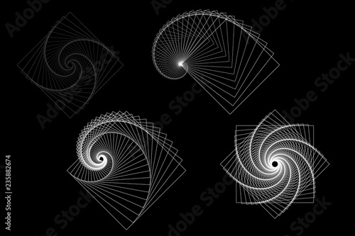 Elegant glowing square. Set of tunnel abstract. Twisted lines. Space tunnel.Vector illustration.
