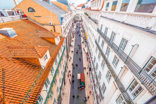 Aerial view of Pedonal street at Lisbon's Chiado district. Lisbon is the only Portuguese city besides Porto to be recognised as a global city photo