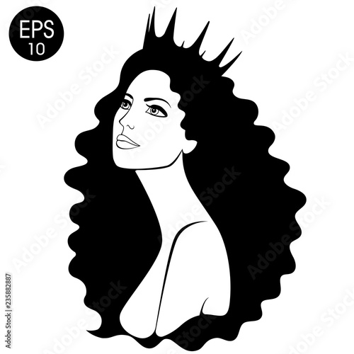 Photos Queen. Woman in crown. Black and white silhouette