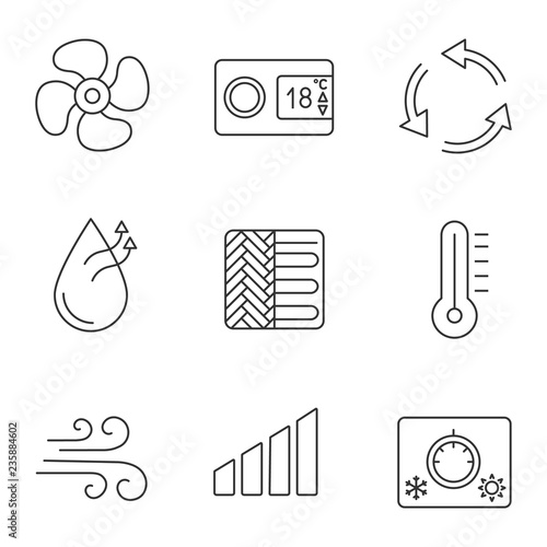 Air conditioning linear icons set