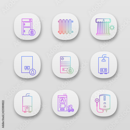 Heating app icons set