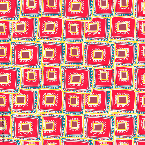 Beautiful patchwork abstract art vector seamless pattern bright crimson rectangles layering on each other for desing, textile, wallpaper, wrapping, cover page, web site, card, business banner.