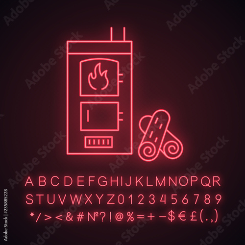 Solid fuel boiler neon light icon