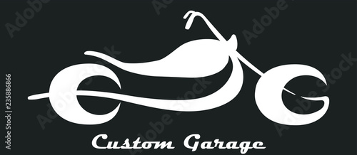 Motorcycle Custom Garage Logo Design white colored on gray background EPS 10 Vector