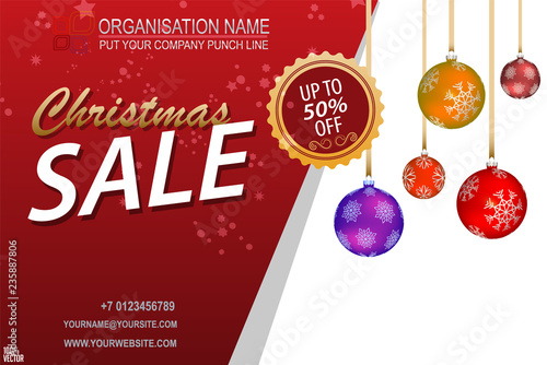 Big Sale Christmas Sticker tag with Sale 10 - 50 percent text with Colorful Christmas Ball on colorful background - EPS10 Vector
