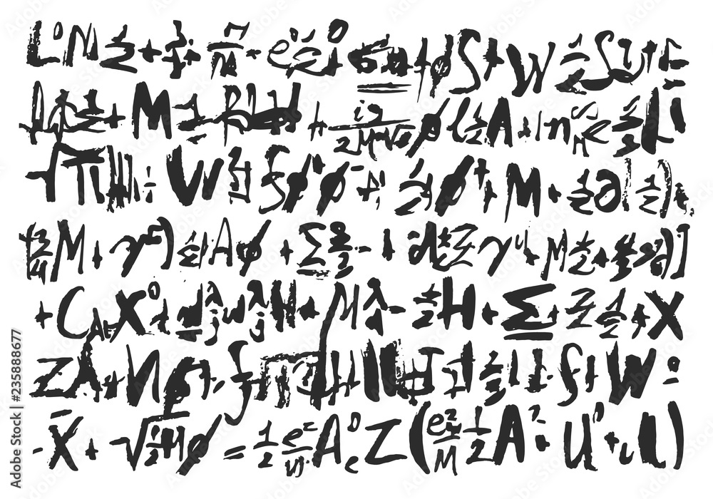 Calligraphic sheet with pseudo mathematical equations. Vector background made with ink brush Calligraphic sheet with pseudo mathematical equations. Vector background made with ink brush