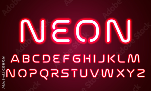 Neon light alphabet font le...