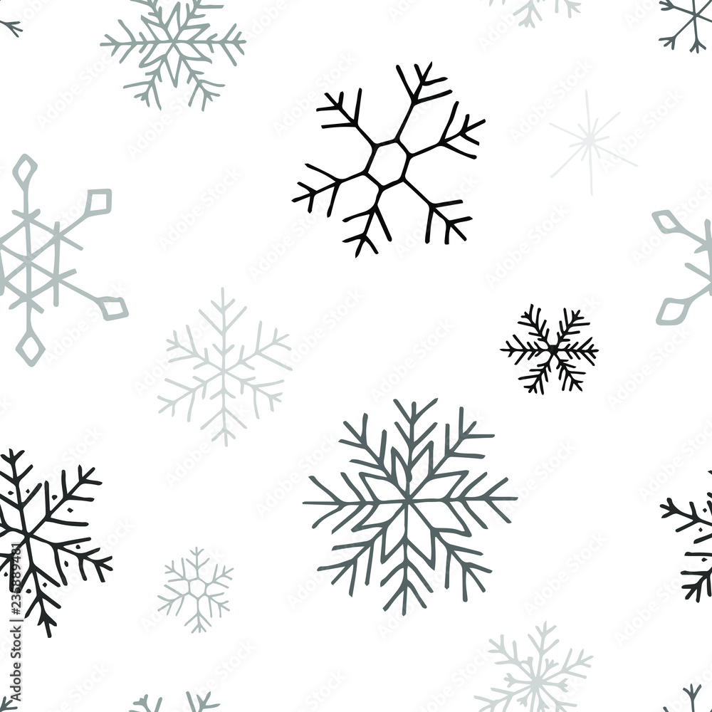 Obraz premium Collection of Christmas snowflakes, modern flat design. Seamless pattern. Endless texture. Can be used for printed materials. Winter holiday background. Hand drawn design elements. Festive card.