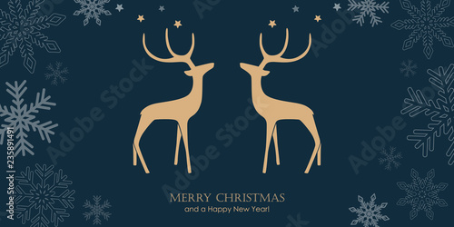 christmas greeting card with reindeers and snowflake border vector illustration EPS10