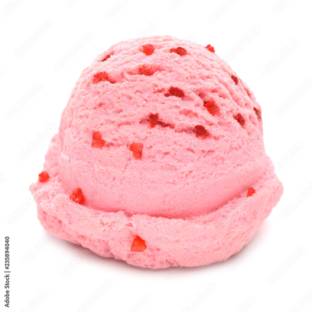 strawberry Ice Cream Scoop side view Isolated On White Background Stock ...