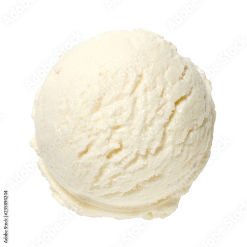 Vanilla ice cream scoop top view isolated on white background.