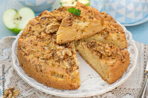 Sweet cake with apples and walnuts