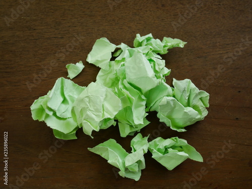 recycle green paper on wooden table background