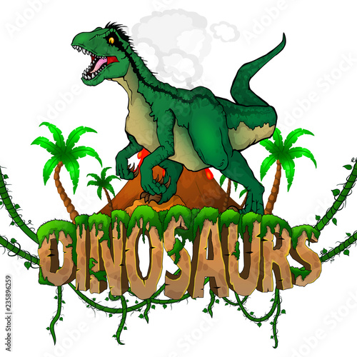 Logo  Dinosaurs World with Raptor. Vector illustration.