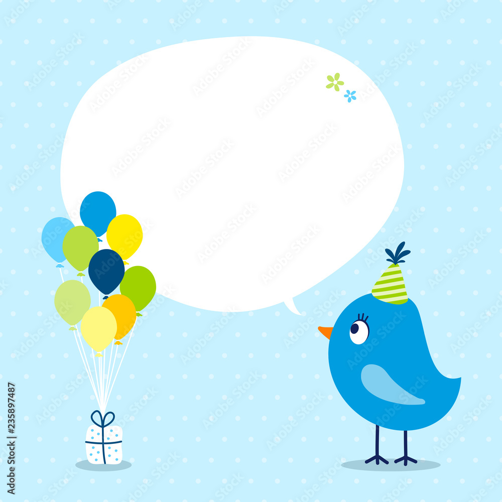 Blue Bird Birthday Gift Balloons Speech Bubble