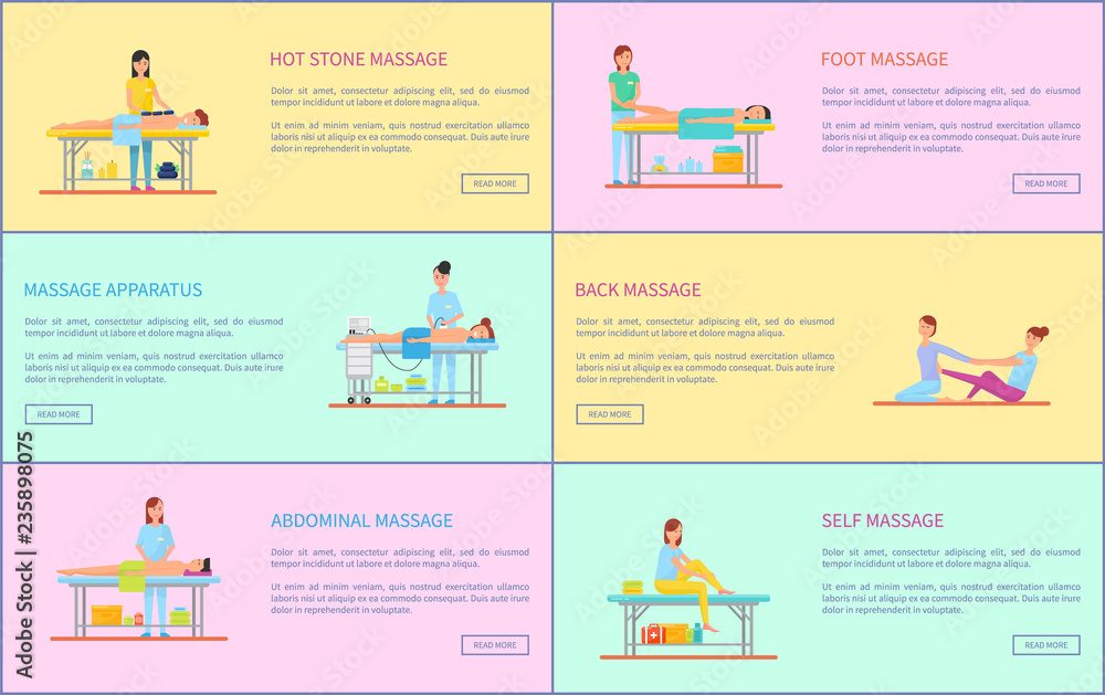 Hot Stone and Foot Massage Posters Set Vector