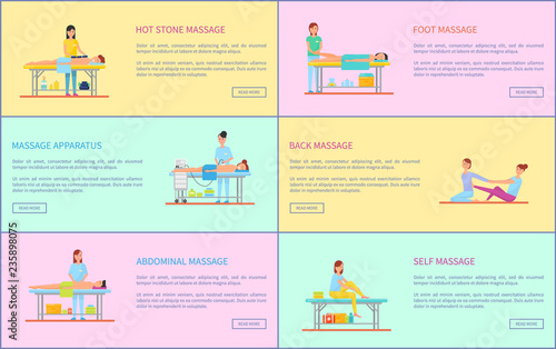 Hot Stone and Foot Massage Posters Set Vector